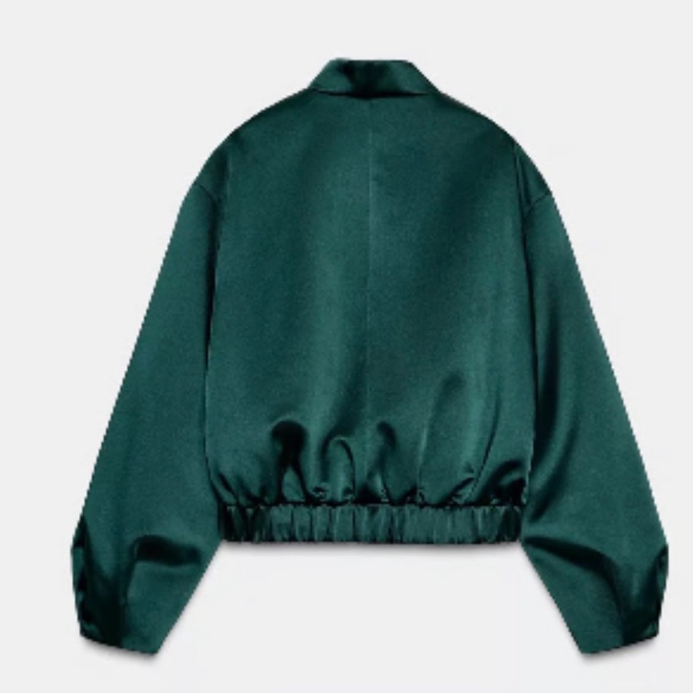 Zara Satin Green Bomber Jacket - Picture 2 of 5